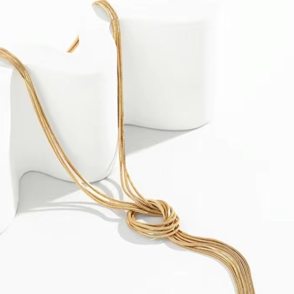 Gold Plated Y Lariat Knot Minimalist Tassel Necklace - Picture 4 of 5